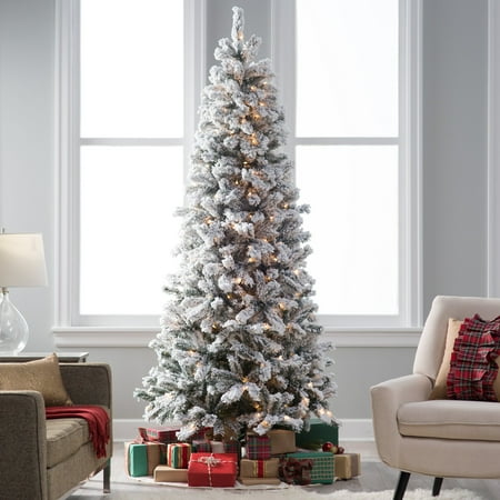 Classic Flocked Slim Pre Lit Christmas Tree Walmart Com