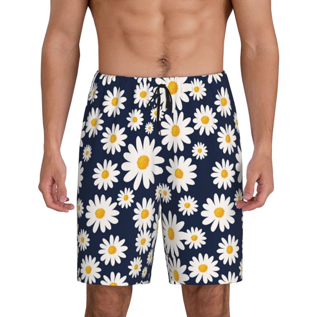 Fotbe Daisy Floral Pantalones Cortos de Pijama para Hombre, Ropa de Dormir, Pantalones de Pijama Cortos para Hombre-XX-Large