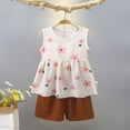 thumbnail image 2 of NOLDARES Infant Toddler Girls Summer Outfits Clothing Two Piece Sleeveless Ruffle Hem Tank Top and Casual Shorts Set(Pink,6-12 M), 2 of 4