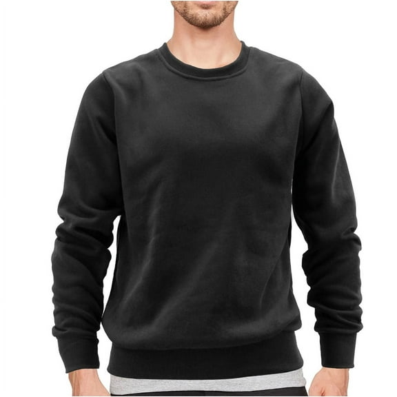 Men's Cotton Blend Jersey Sweatshirt Classic Long Sleeve Crewneck Sweater (Black, XL)
