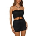 thumbnail image 1 of hirigin Women Casual Suit, Solid Color Sleeveless Backless Strapless Tops+Hollow-Out Ruffled Short Skirt, 1 of 6