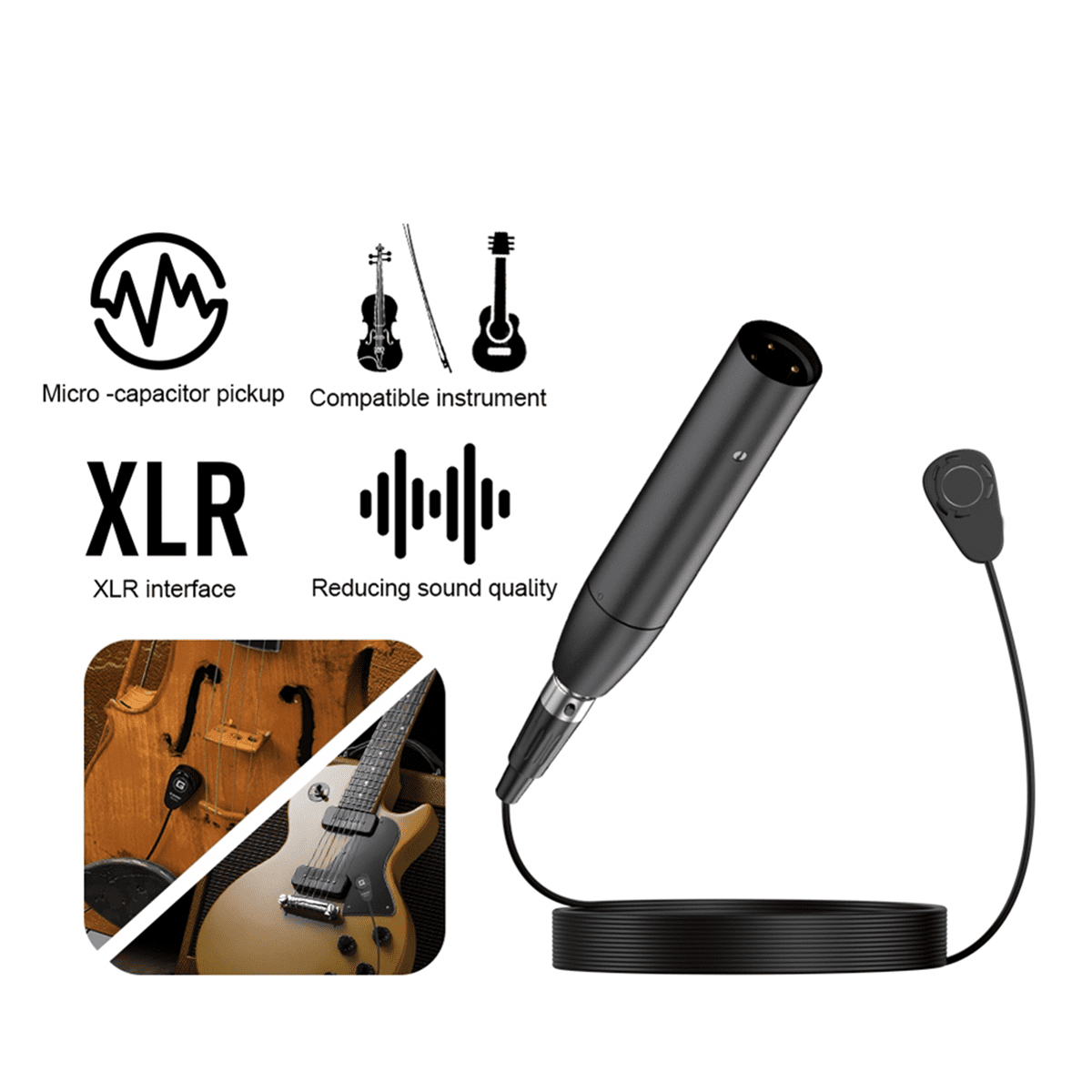 GC411 Instrument Pickup Wired Violin Microphone Musical Condenser Mics Omnidirectional with 5M Wire