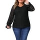 thumbnail image 1 of Blusa de mujer de talla grande GRACE & GRANDEUR con encaje floral, doble capa, escote en V, manga larga, elegante y casual, talla 1X, color negro, 1 of 6