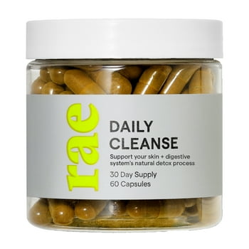 Rae Daily Cleanse Supplement with s, Turmeric & Aloe, Support Skin & Digestive System, 60ct