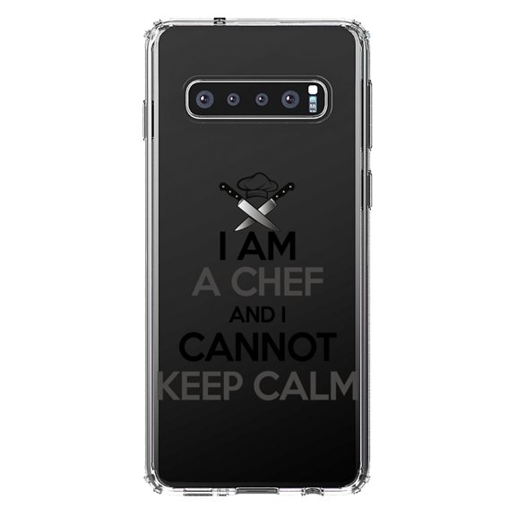 DistinctInk Clear Shockproof Hybrid Case for Samsung Galaxy S10 (6.1" Screen) - TPU Bumper Acrylic Back Tempered Glass Screen Protector - I Am the Chef Cannot Keep Calm