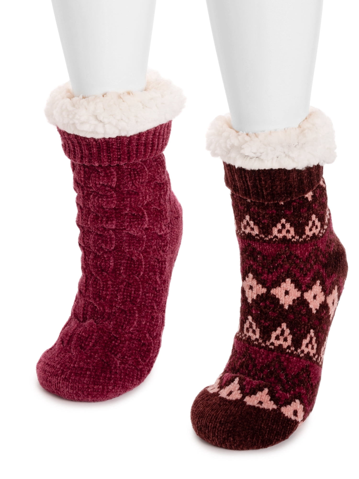 MUK LUKS Women's Tall Rib Cuff Cabin Socks, 2-Pack, S-XL