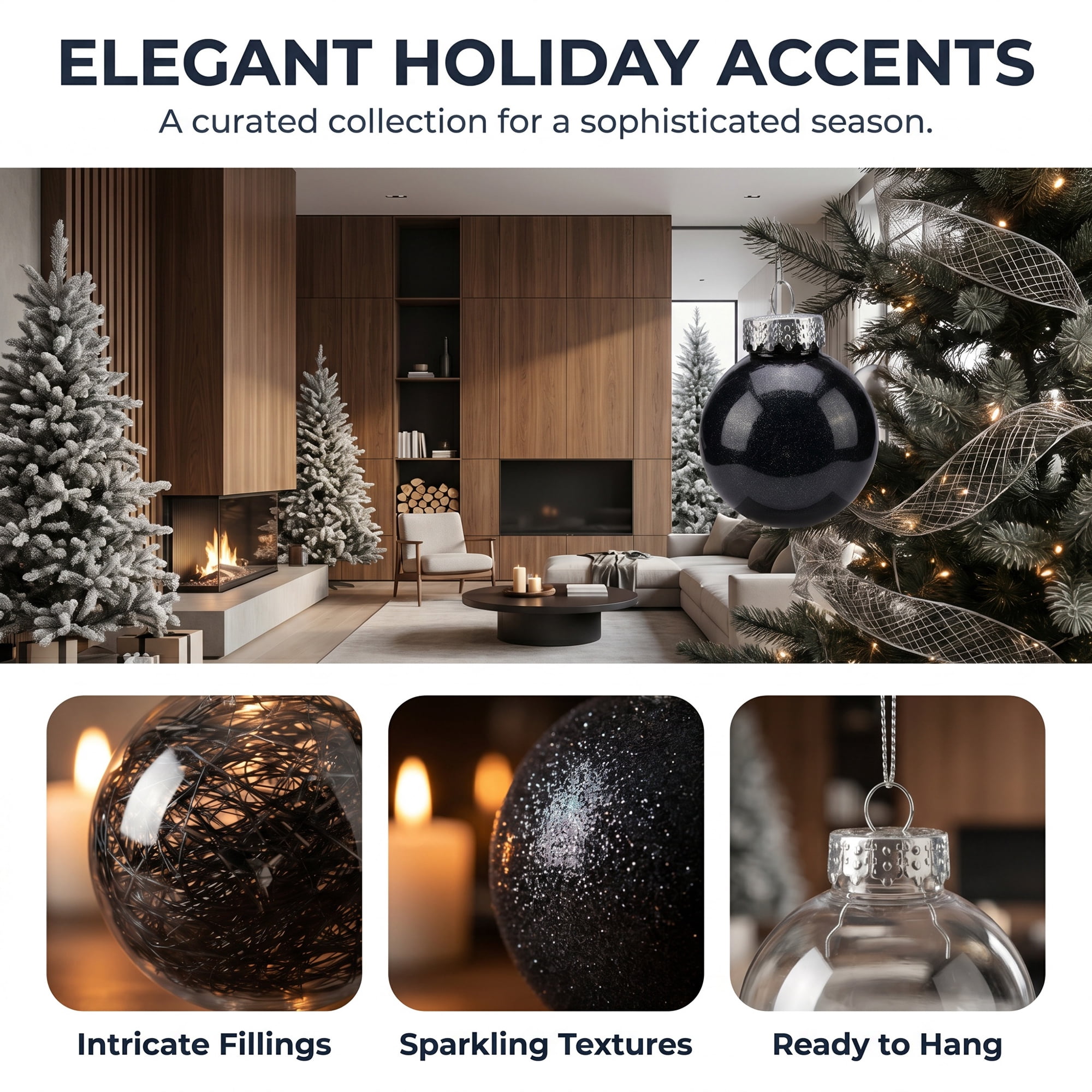 Unique Bargains Christmas Tree Ornaments - 24 Pack Hanging Baubles Shatterproof Balls Black 2.4"