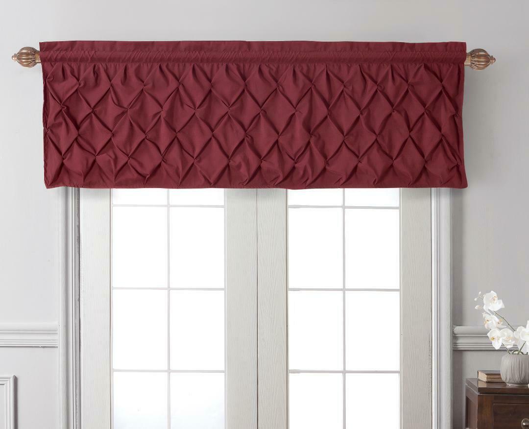 Shabby Ruffled Rod Pocket Pintuck Window Curtain Valances Burgundy