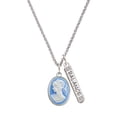 thumbnail image 1 of Delight Jewelry Silvertone Small Blue Oval Cameo Silvertone Balance Bar Charm Necklace, 23", 1 of 4