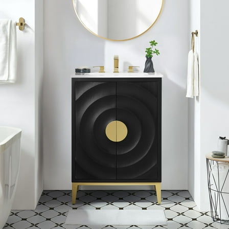 Modway Beau 24" Wood Bathroom Vanity with Basin in White Black