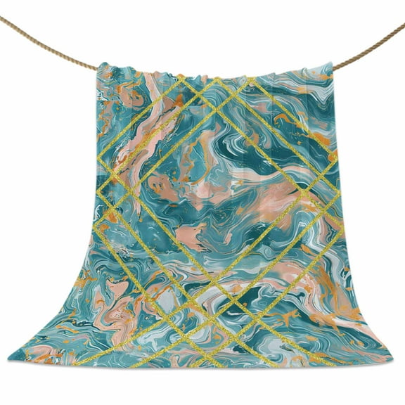 Flannel Fleece Blanket Green Abstract Painting Super Soft Warm Cozy Throw Blanket Modern Art Bed Couch Car Blankets for All Season 50" x 60"