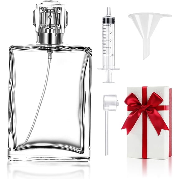 Refillable 100ml 3.4oz Glass Perfume Atomizer Empty Bottle | Fine Mist Cologne Bottle for Beauty Sprays, Portable Essential Oil Container Sprayer For Travel,With Box & Filling Tools