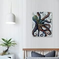 thumbnail image 4 of Lingy  Vertical Canvas Wall Art Abstract Grey and Blue Octopus Printed on Canvas Sea Life Picture Poster Gallery Wrap Vintage Farmhouse Home Décor Ready to Hang, 4 of 5