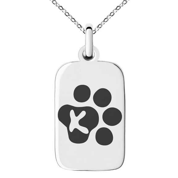 Stainless Steel Letter K Initial Cat Dog Paws Monogram Engraved Small Rectangle Dog Tag Charm Pendant Necklace