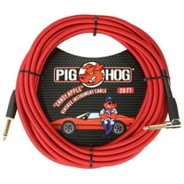 Pig Hog PCH20CAR Instrument Cable Candy Apple Red 1/4' to 1/4' 20 ft.Right Angle Woven Outer Covering Gold Plated 1/4"-1/4" Right Angle Connectors