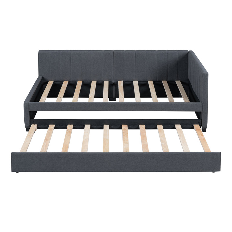 Aukfa Daybed with Trundle, Twin Size Upholstered Bed Frame, Gray