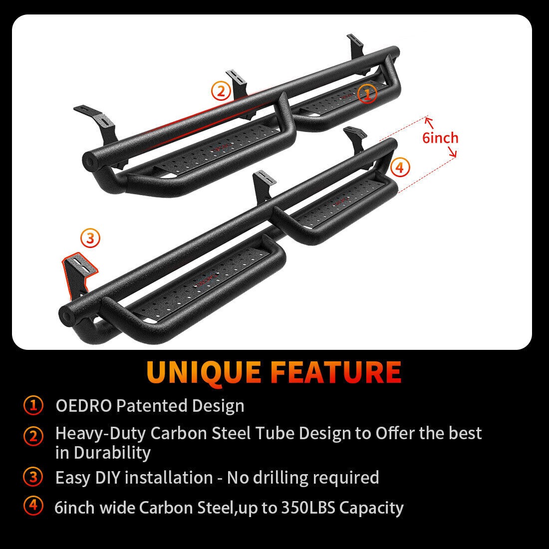 RVNI Steel Running Boards For 2005-2023 Toyota Tacoma Double Cab Bolt-on Drop Side Step Nerf Bar 6inch
