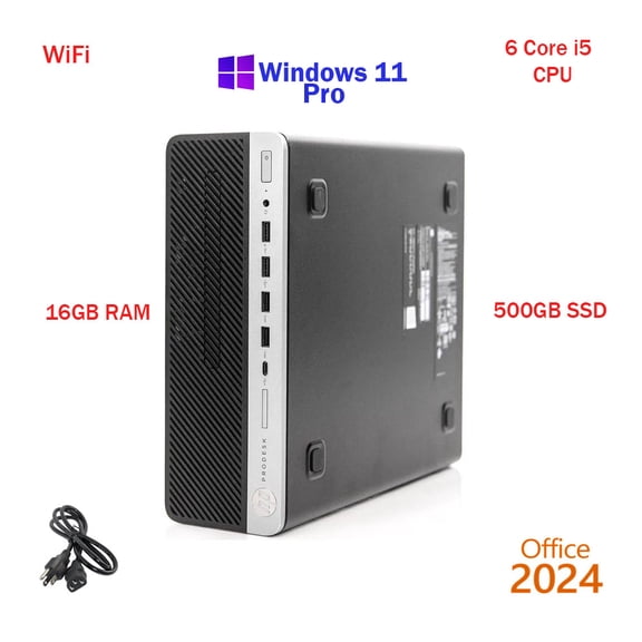 Restored Windows 11 HP Elitedesk 600 G5 i5 9400 500GB SSD 16GB RAM WiFi Desktop Computer PC Office24