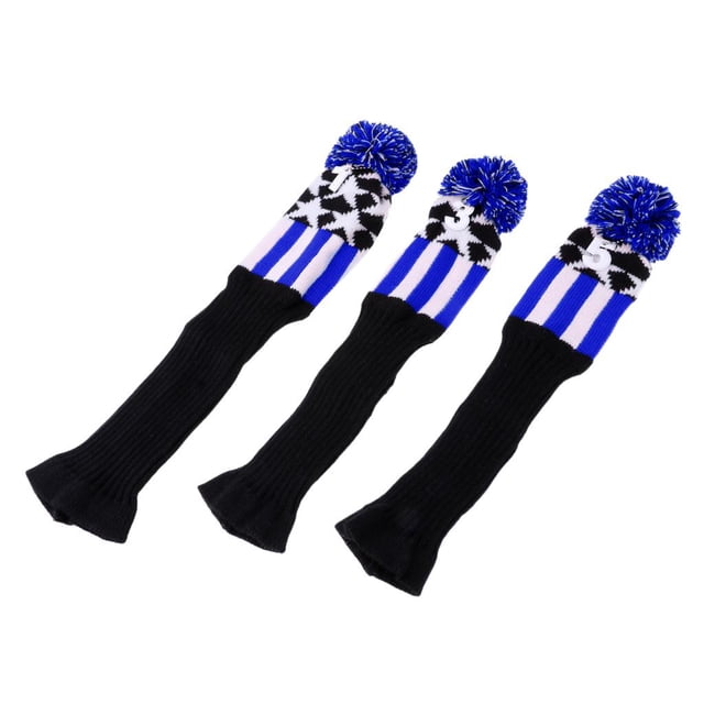 3Pcs Pom Pom Golf Driver Hybrid Headcover Woods Funda protectora Azul shamjiam Pom Pom Headcover