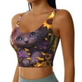 thumbnail image 2 of Rateoe Sunshine Cute Cat Sunflower Print Womens' Sports Bras Scoop Neck Sports Vest- Padded U Back Seamless High Impact Support, 2 of 7