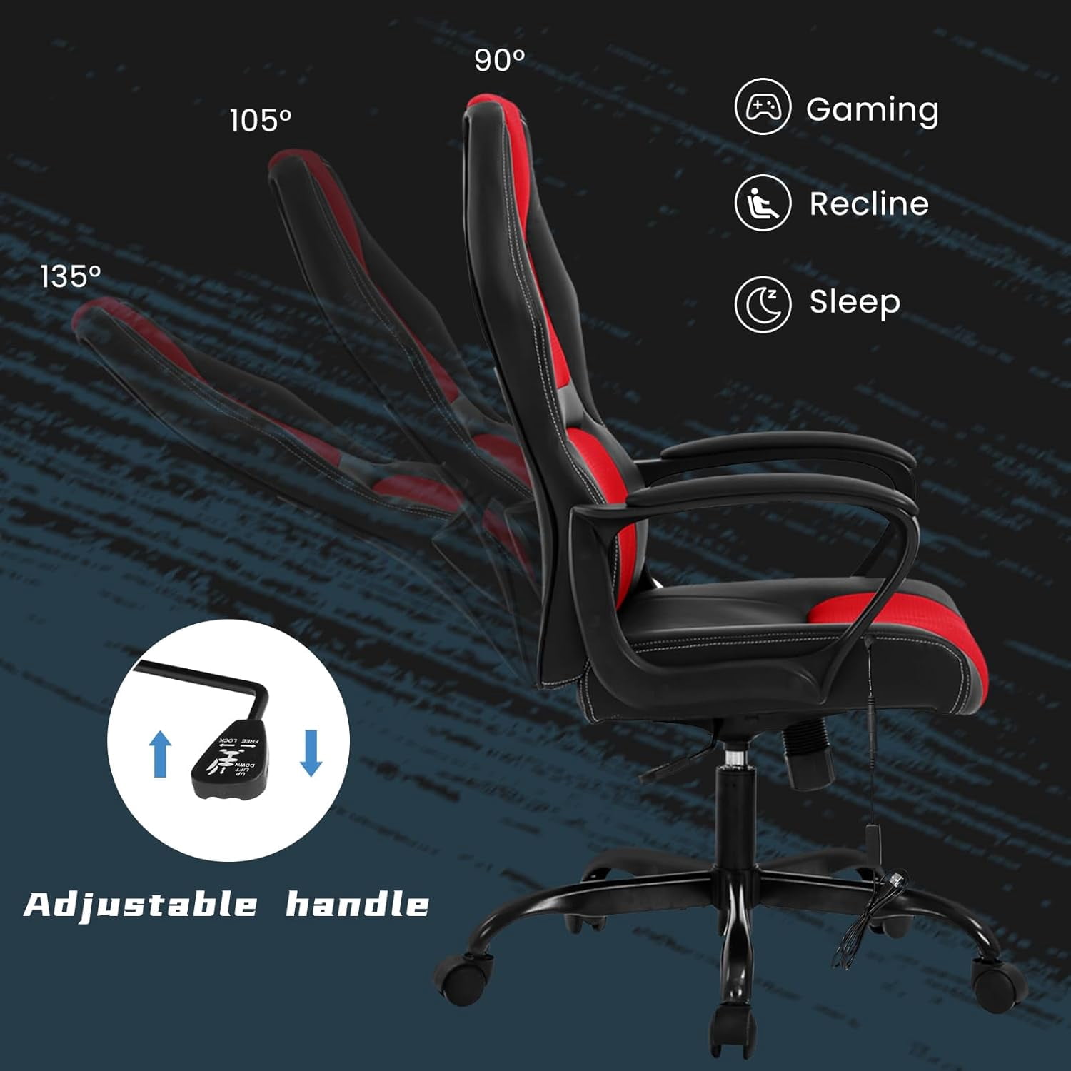Dkelincs Gaming Chair Massage Computer Chair Ergonomic Video Game Chairs, Adjustable Office Desk Chair with Lumbar Support & Armrest for Teens & Children, Red