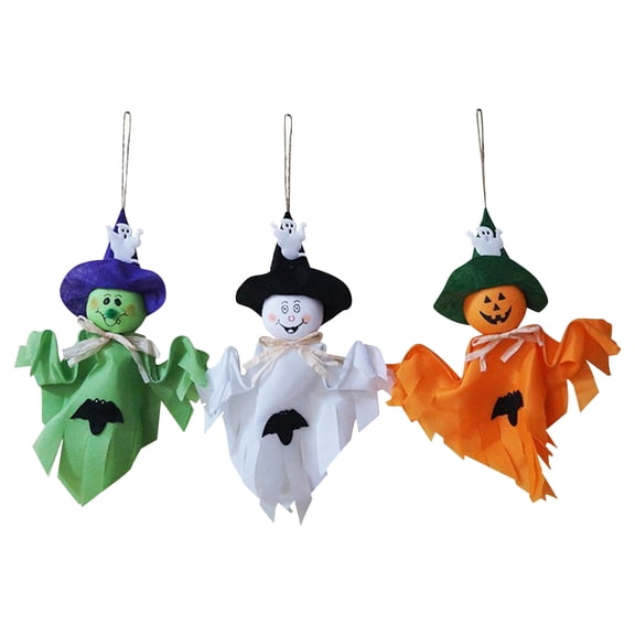 MSBF 3 PCS Halloween Decoration Hanging Ghosts Pumpkin Ghost Straw Windsock Hanging Pendants for Patio Lawn Garden
