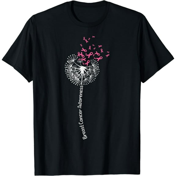Dandelion Breast Cancer Awareness Warrior Pink Ribbon Women T-Shirt
