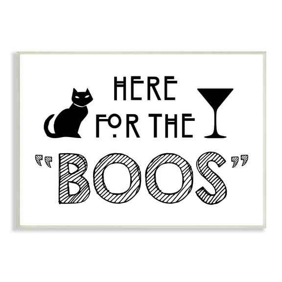Here For Boos Halloween Typography Black Cat Motif Holiday Graphic Art Unframed Art Print Wall Art