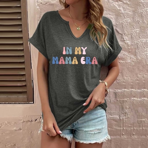 SHITINN Women's Fashion Print Top Loose Small V Neck T Shirt Short Sleeve Womens Tops Casual Shirts for Women Shirts for Women Trendy