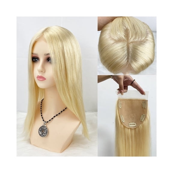 5"×5" Silk Top Lace Closure Hair Topper with Baby Hair Clip in Human Hair Toppers Brazilian Remy Hair #613 Blonde Straight Hair Toppers Hairpieces