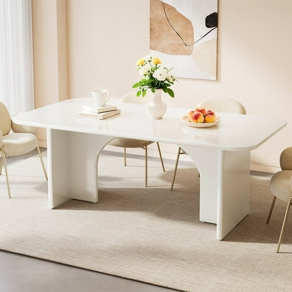 Tribesigns 63" Large Rectangle Kitchen Table with Arch Design Legs, Modern Dining Table for 4-6 People Home Living Room Dining Room,Kithchen,Cream White