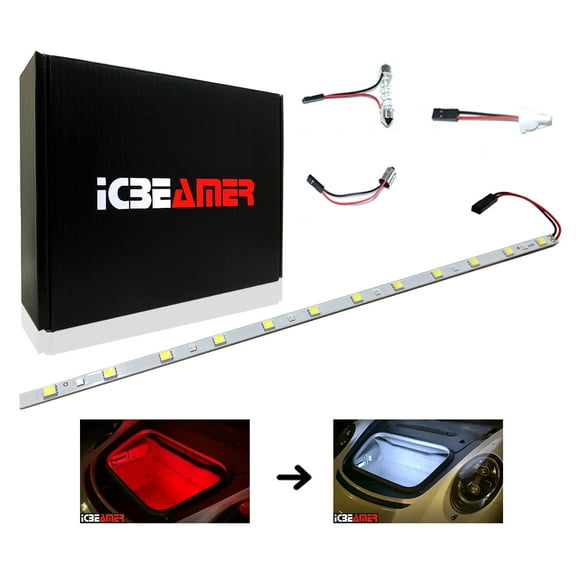 ICBEAMER 12" Red to White 18 SMDs 2835 LED Strip Light Universal Fit Car Trunk Cargo Area or Interior Illumination