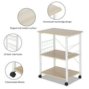 UBesGoo Kitchen Utility Cart, Microwave Table Stand, Rolling Small Kitchen Coffee Cart Organizer with Metal Frame, Vintage/Black, Light Beige/White