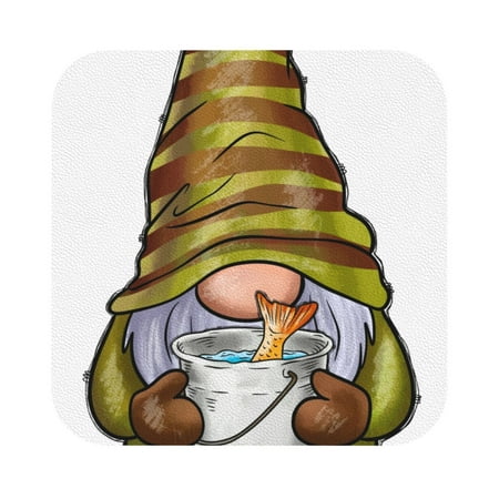 

Matuu Fishing Gnome Fisherman for Cup Coasters Set of 6 Leather Coasters Desk Coasters for Office Measures 4” x 4” Square