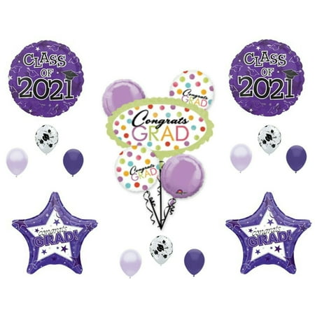 Class of 2021 Polka Dots Purple Congrats Graduation Party Balloons Decorations