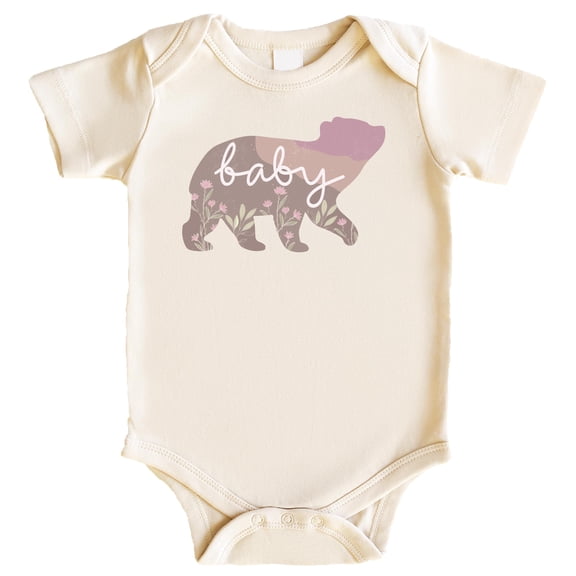 Floral Baby Bear Bodysuit or Shirt for Girls Kids Baby Cub Flowers Tee Natural Bodysuit 6 Months
