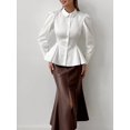thumbnail image 6 of Women High Waist Front Center Slit Hem Faux PU Leather Fitted Mermaid Midi Skirt Brown M, 6 of 10