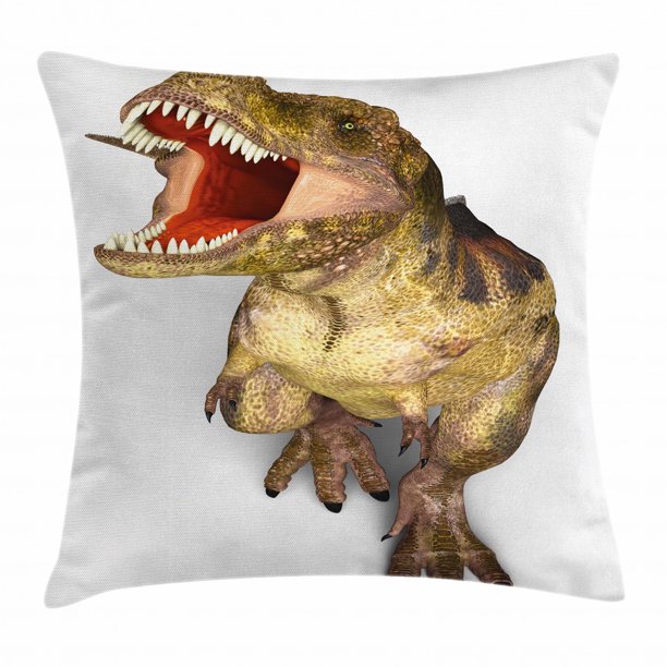 Dinosaur Throw Pillow Cushion Cover, Image of Roaring Rex Realistic