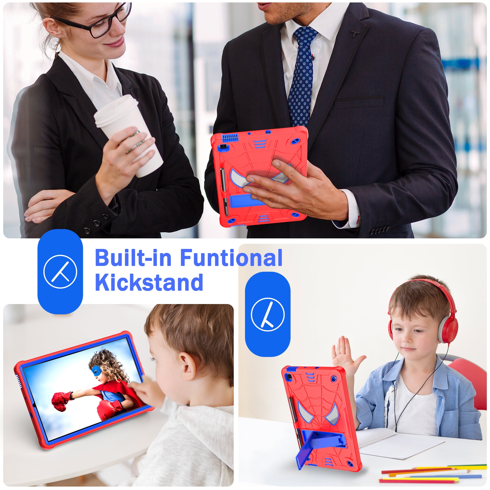 Dteck for iPad Air 5th/4th Gen Case iPad Pro 11 Case 2022/2021/2020/2018 with Pencil Holder, Heavy Duty Hybrid Shockproof Rugged Kids Case with Kickstand Crossbody Shoulder Strap,Red+Blue