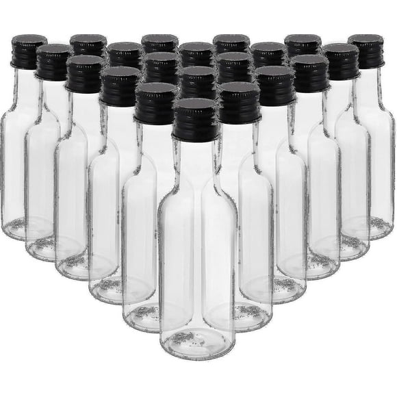 Mini Liquor Bottles (24 Pack) - Reusable Plastic 50ml Empty Spirit Bottles With Black Screw Caps And Liquid Funnel