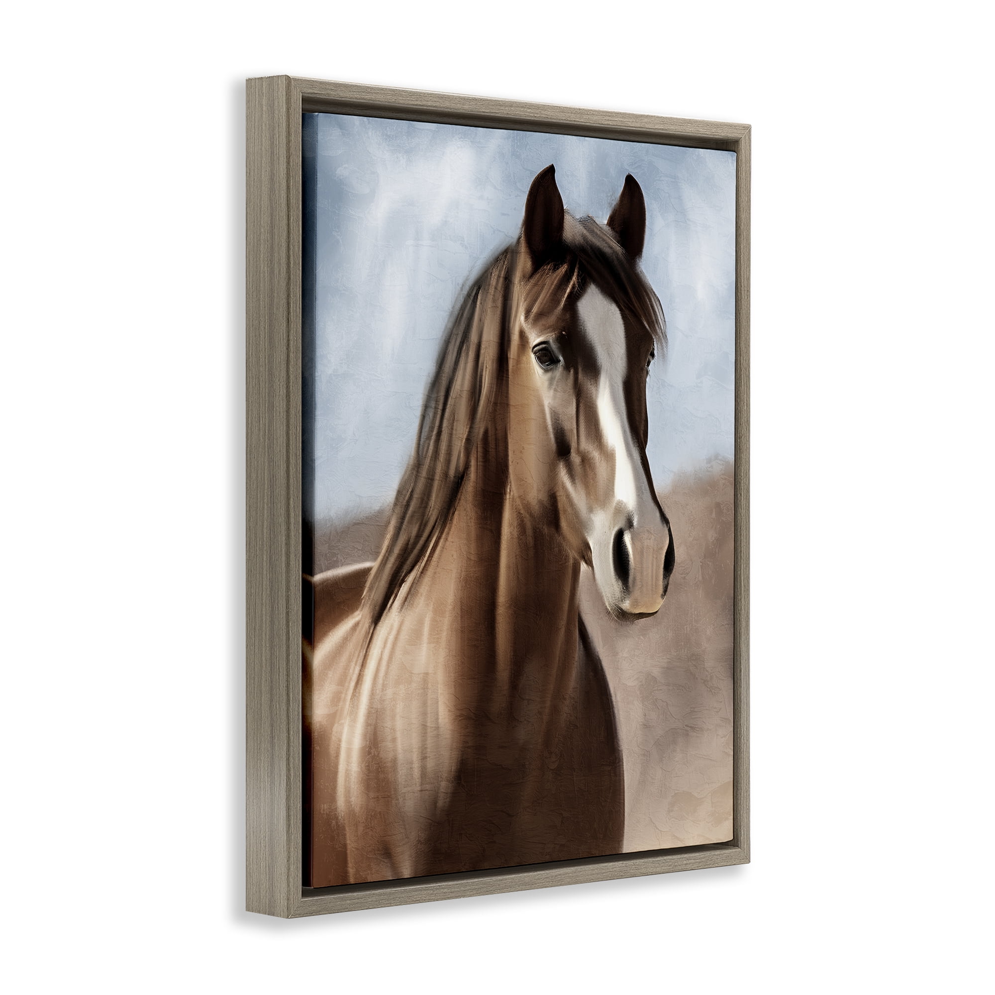 Stupell Industries Brown Horse Closeup Animals Painting Brown Floater Framed Canvas Art Print Wall Art, 17 x 21