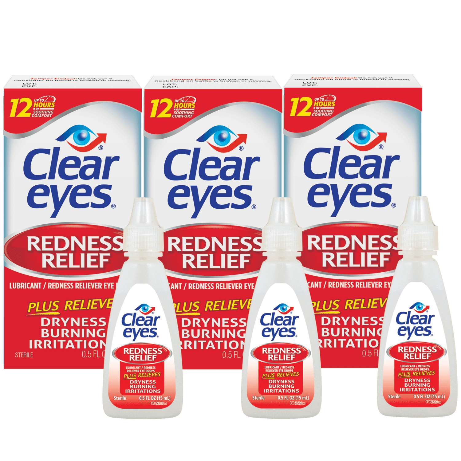 Photo 1 of Clear Eyes Redness Relief Eye Drops, 0.5 FL OZ, 3 Pack
exp 01/2022