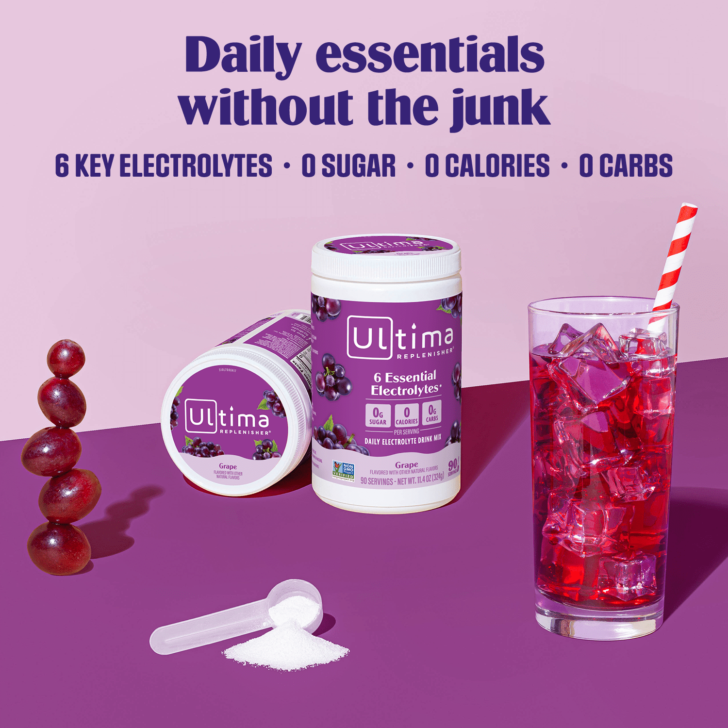 Ultima Replenisher Hydration Electrolyte Powder Drink Mix, Keto, Sugar-Free Grape, 90 Servings