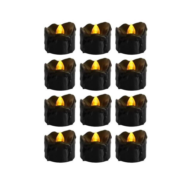 Battery Operated Candles,12 Black Remote Flameless LED Candles Battery Operated for Halloween Themed Party Decor