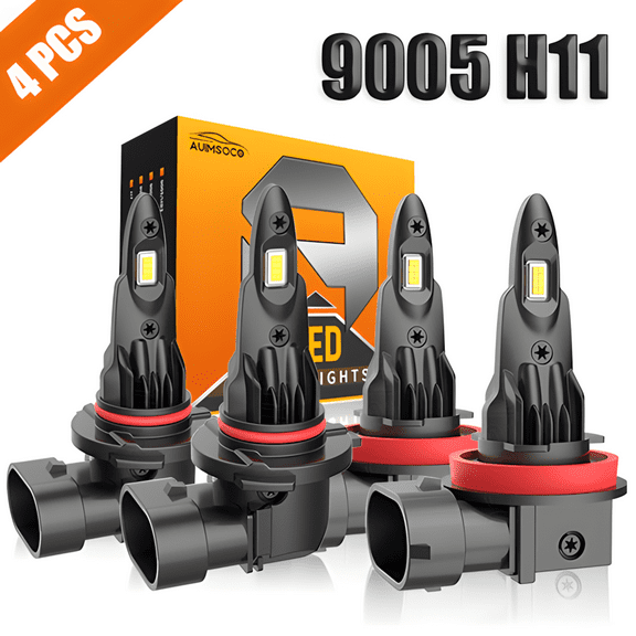AUIMSOCO For Lexus GX470 2003-2009 LED Headlights Hi-Lo Bulbs Pack of 4 Combo 9005 H11 6000k 8000 Lumens Bulbs Kit Bright White 50000 Hours Lifespan 300% Brighter