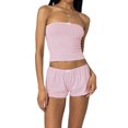thumbnail image 1 of Gupgi Ensemble 2 Pcs pour Femmes à Rayures Pyjama d'Été Ensemble de Détente Sans Manches Coupe Ajustée Haut Tube Shorts, 1 of 9