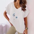 thumbnail image 2 of Camiseta de Manga Corta con Cuello en V con Impresión de Girasol, Algodón Casual Y Top de Cáñamo, 2 of 6