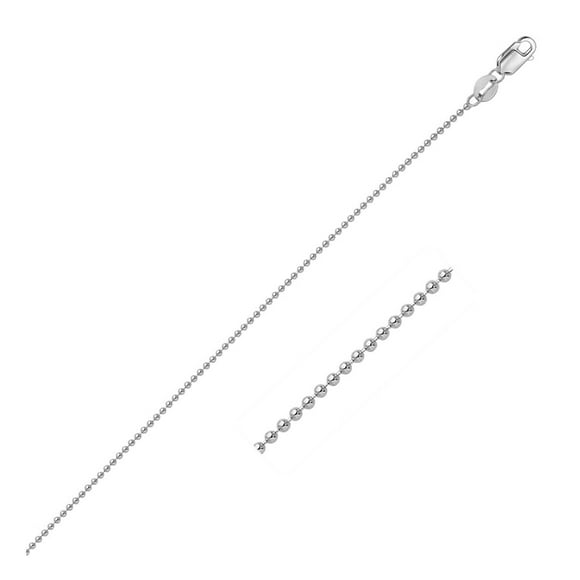 14k White Gold Bead Chain 1.0mm 16 in