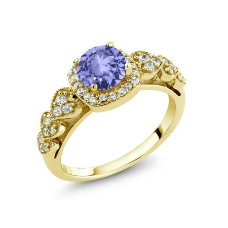 - 1.22 Ct Round Blue Tanzanite 18K Yellow Gold Plated Silver Ring