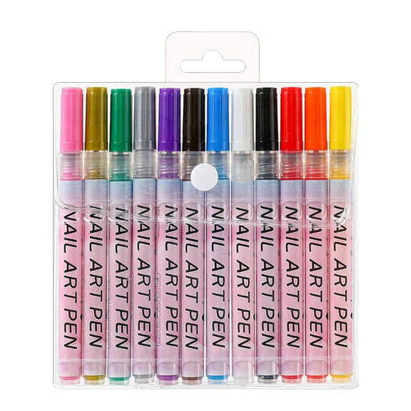 opvise 12Pcs Nail Art Pens Quick Dry Vibrant Color Excellent Saturation No Odor Comfortable Grip DIY Nail Art Drawing Pen 12pcs